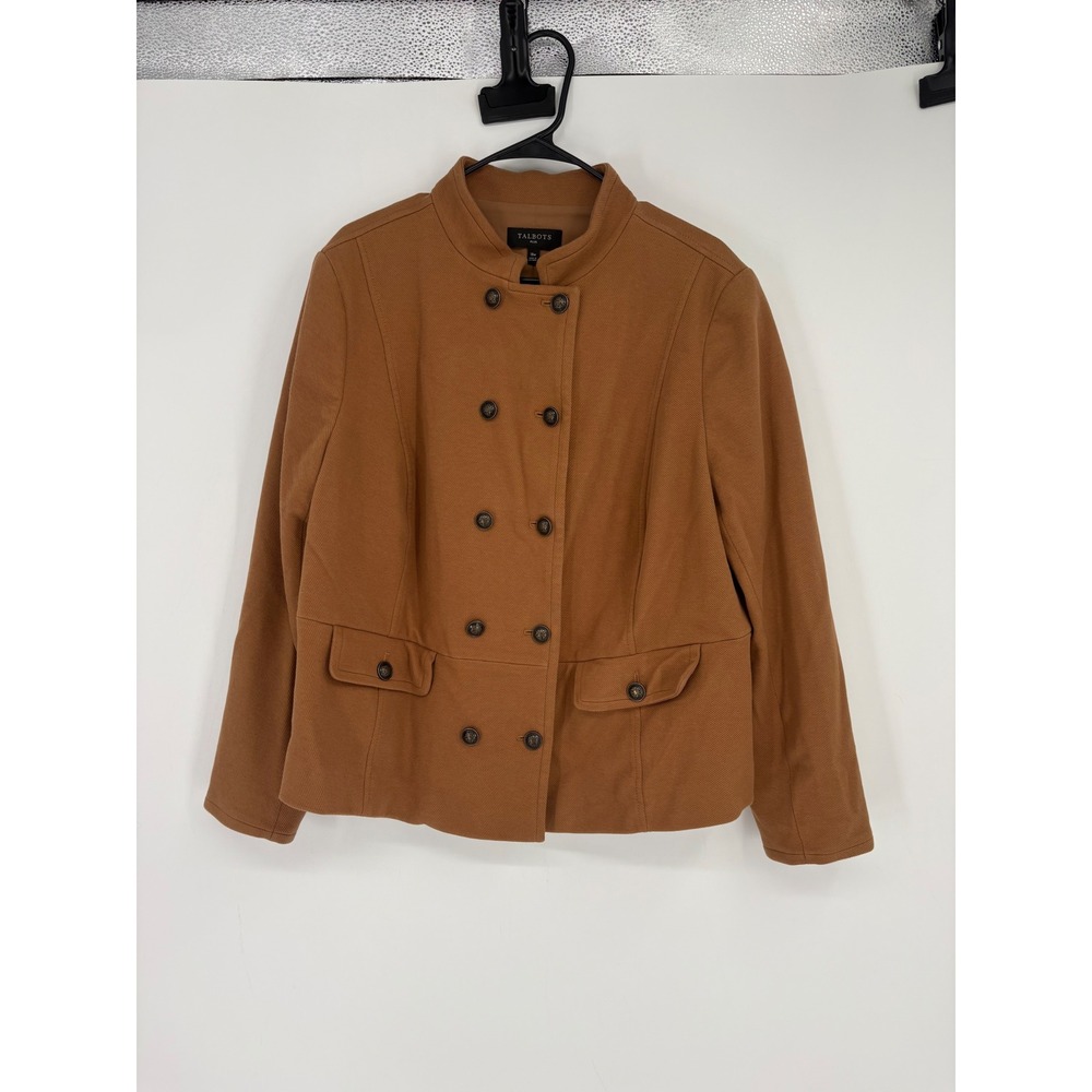 Talbots Jacket Womens 18W Brown Double Breasted Military Crest Button Blazer